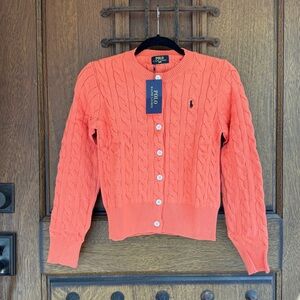 Polo by Ralph Lauren Coral Long Sleeves Cable-Knit Button-Up Cardigan Size M